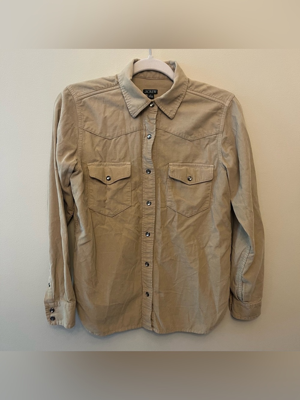 J. Crew Corduroy Pearl Snap Long Sleeve Western Shirt Women's Size 2 Tan